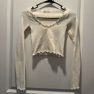 STR Lettuce Edge Wide Neck Long Sleeve Top